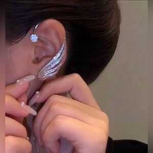1 pr - Rhinestone Silver Fairy / Angel Wings Ear Cuffs